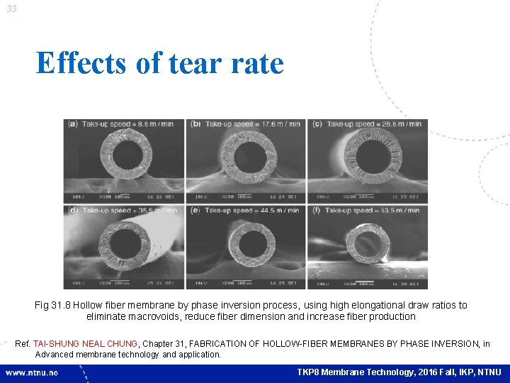 33 Effects of tear rate Fig 31. 8 Hollow fiber membrane by phase inversion
