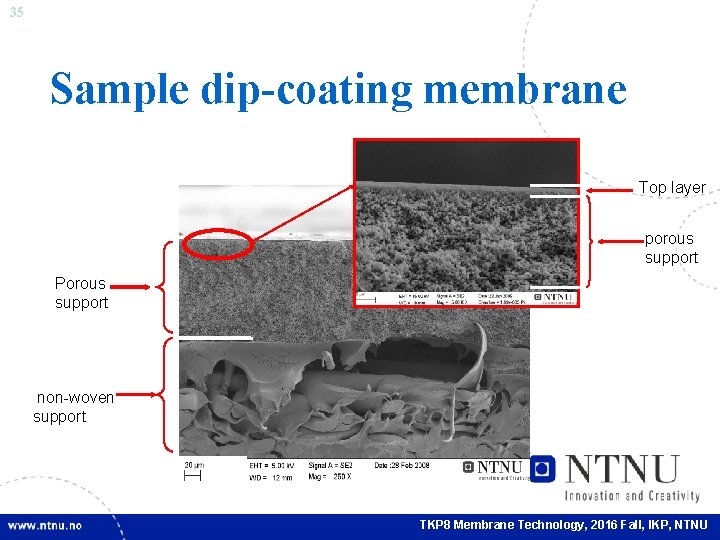 35 Sample dip-coating membrane Top layer porous support Porous support non-woven support TKP 8