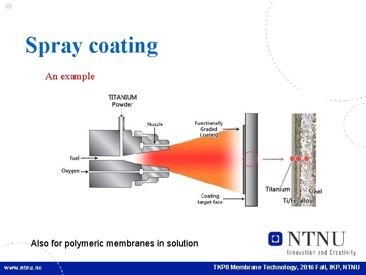 40 Spray coating An example Also for polymeric membranes in solution TKP 8 Membrane