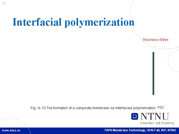 42 Interfacial polymerization Thickness<50 nm Fig. III-10 The formation of a composite membrane via