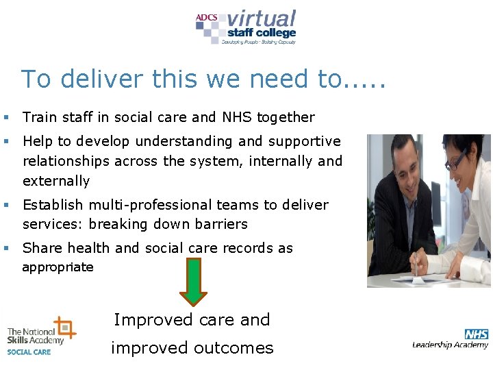 To deliver this we need to. . . § Train staff in social care