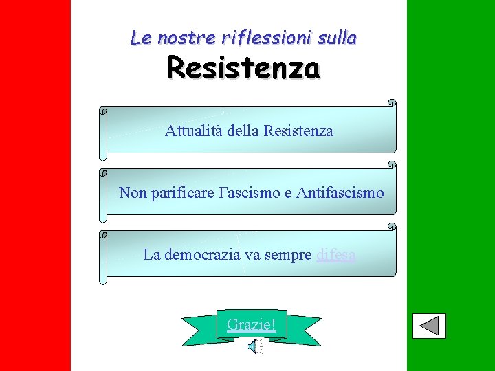 Le nostre riflessioni sulla Resistenza Attualità della Resistenza Non parificare Fascismo e Antifascismo La