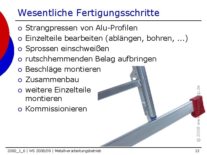 ¡ ¡ ¡ ¡ Strangpressen von Alu-Profilen Einzelteile bearbeiten (ablängen, bohren, . . .