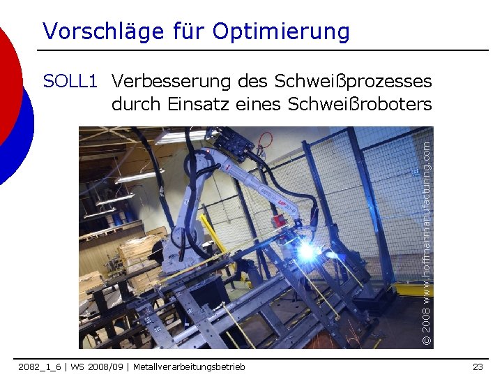 Vorschläge für Optimierung © 2008 www. hoffmanmanufacturing. com SOLL 1 Verbesserung des Schweißprozesses durch