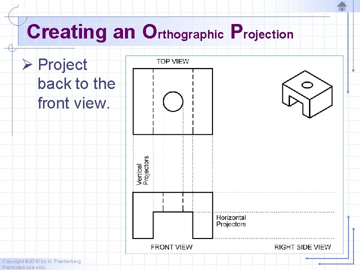 Creating an Orthographic Projection Ø Project back to the front view. Copyright © 2010