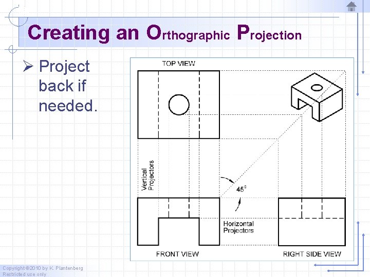 Creating an Orthographic Projection Ø Project back if needed. Copyright © 2010 by K. Creating an Orthographic Projection Ø Project back if needed. Copyright © 2010 by K.