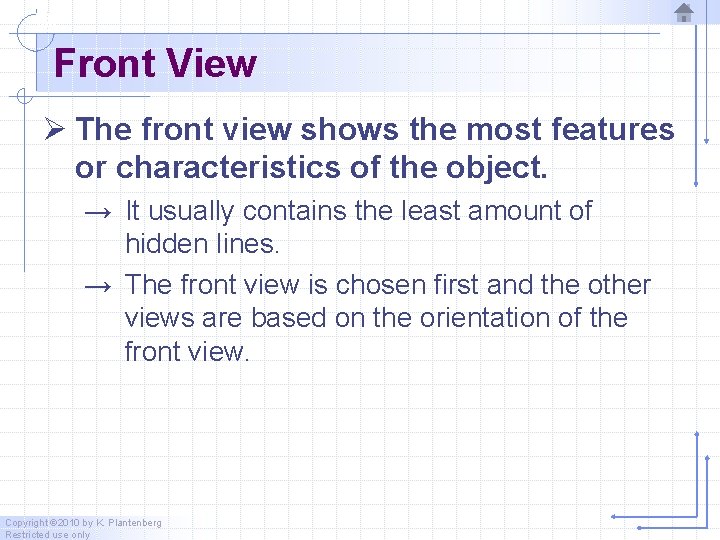 Front View Ø The front view shows the most features or characteristics of the
