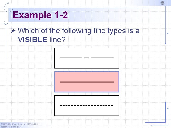 Example 1 -2 Ø Which of the following line types is a VISIBLE line?