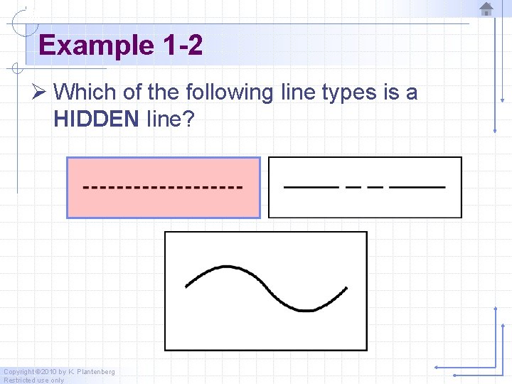 Example 1 -2 Ø Which of the following line types is a HIDDEN line?