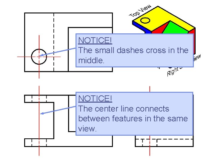 NOTICE! The small dashes cross in the middle. NOTICE! The center line connects between