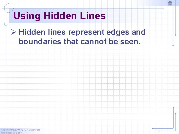 Using Hidden Lines Ø Hidden lines represent edges and boundaries that cannot be seen.