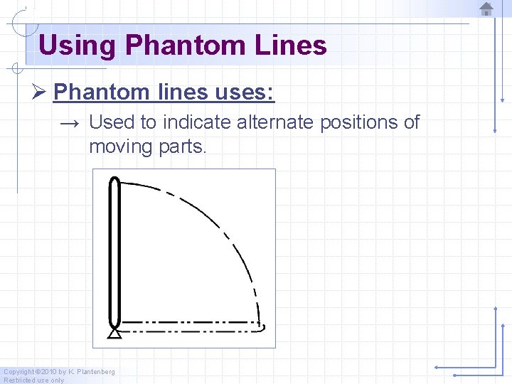 Using Phantom Lines Ø Phantom lines uses: → Used to indicate alternate positions of