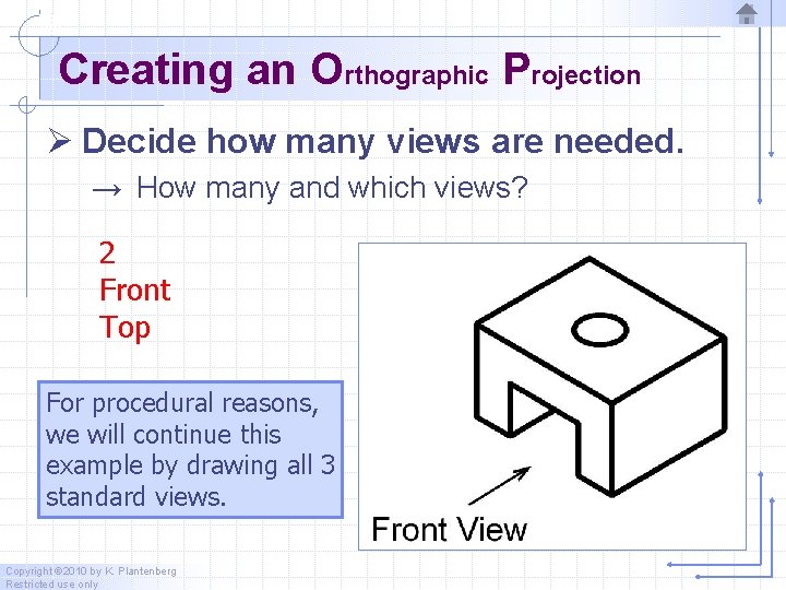 Creating an Orthographic Projection Ø Decide how many views are needed. → How many