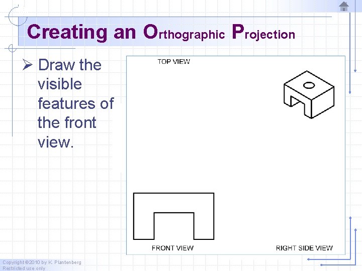 Creating an Orthographic Projection Ø Draw the visible features of the front view. Copyright