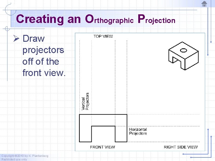 Creating an Orthographic Projection Ø Draw projectors off of the front view. Copyright ©