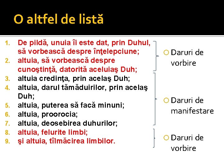 O altfel de listă 1. 2. 3. 4. 5. 6. 7. 8. 9. De
