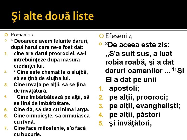 Şi alte două liste 1. 2. 3. 4. 5. 6. 7. Romani 12 6