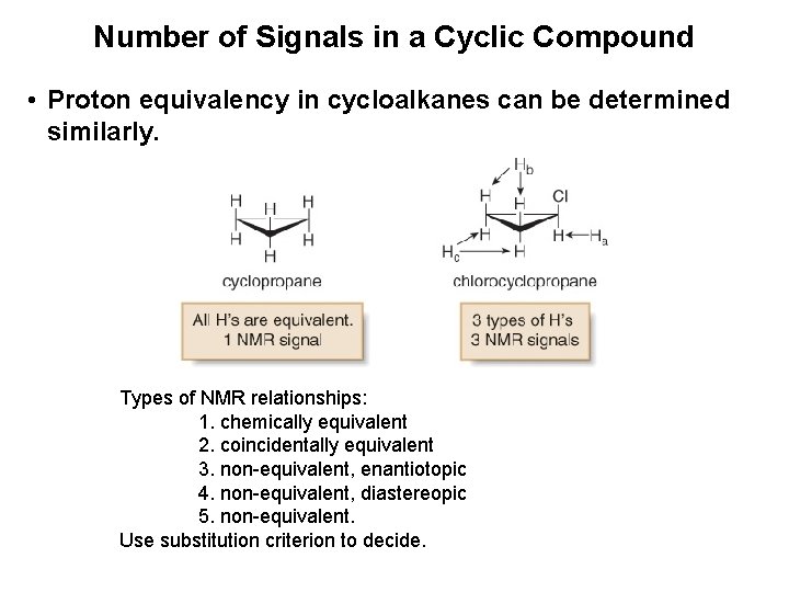 Number of Signals in a Cyclic Compound • Proton equivalency in cycloalkanes can be