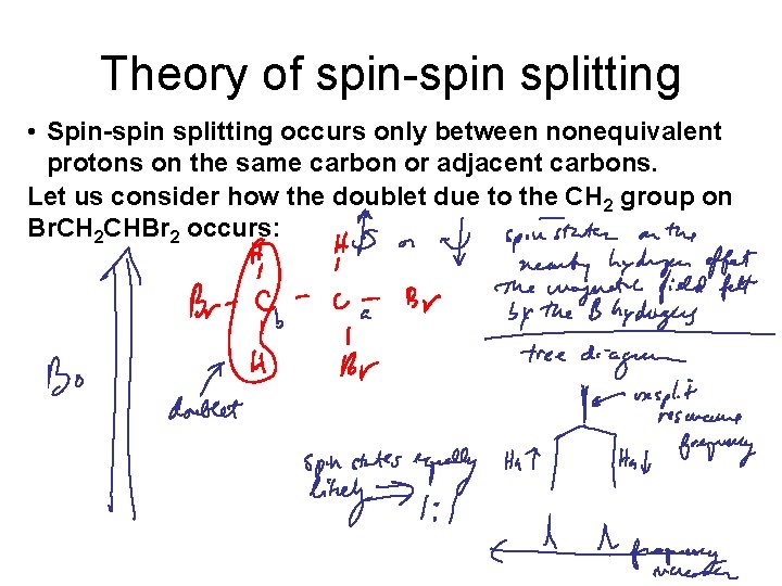 Theory of spin-spin splitting • Spin-spin splitting occurs only between nonequivalent protons on the
