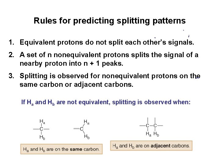 Rules for predicting splitting patterns 1. Equivalent protons do not split each other’s signals.
