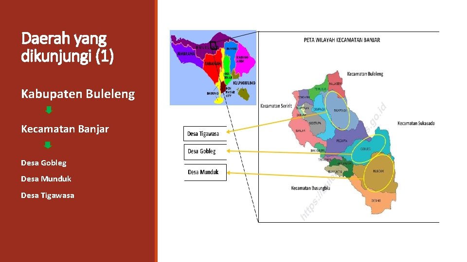 Daerah yang dikunjungi (1) Kabupaten Buleleng Kecamatan Banjar Desa Gobleg Desa Munduk Desa Tigawasa