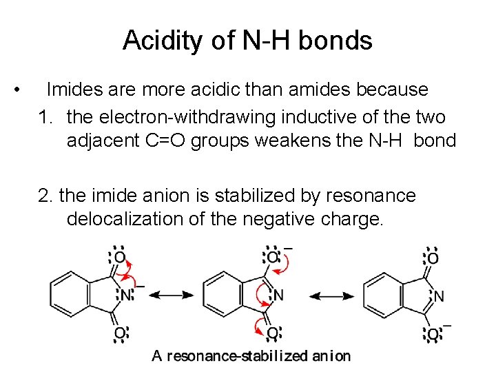 Acidity of N-H bonds • Imides are more acidic than amides because 1. the