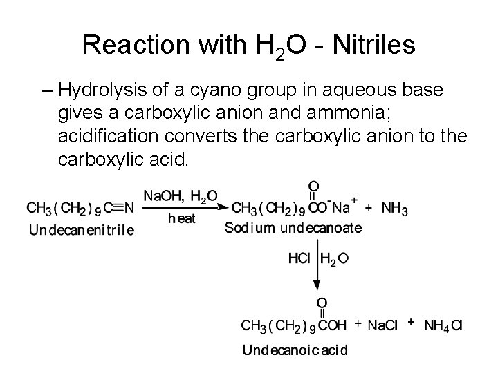 Reaction with H 2 O - Nitriles – Hydrolysis of a cyano group in