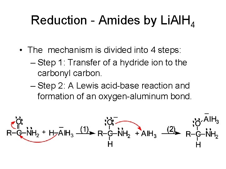 Reduction - Amides by Li. Al. H 4 • The mechanism is divided into