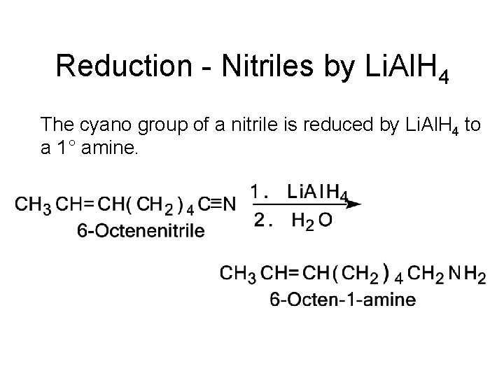 Reduction - Nitriles by Li. Al. H 4 The cyano group of a nitrile