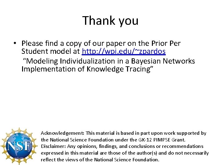 Thank you • Please find a copy of our paper on the Prior Per