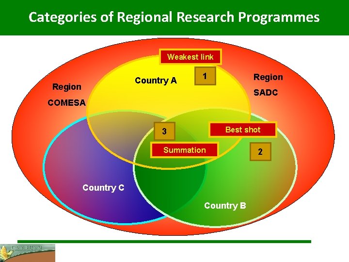 Categories of Regional Research Programmes Weakest link Country A Region 1 Region SADC COMESA