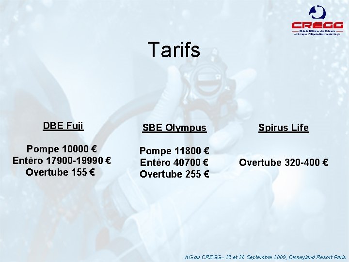 Tarifs DBE Fuji SBE Olympus Spirus Life Pompe 10000 € Entéro 17900 -19990 €