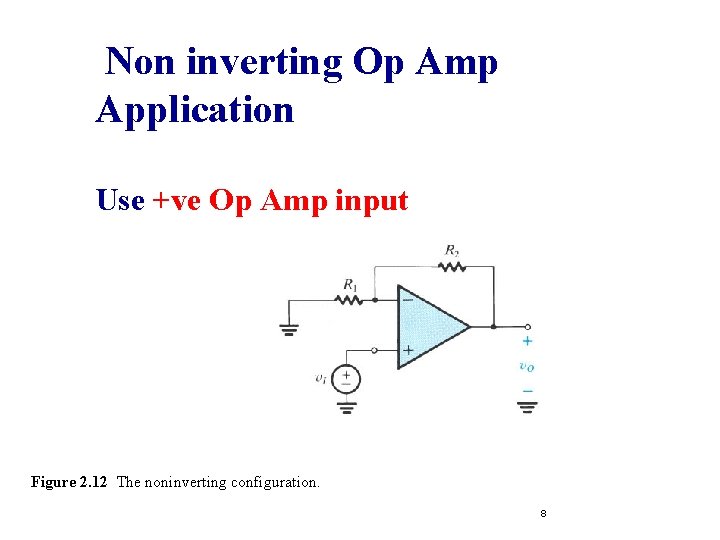 Non inverting Op Amp Application Use +ve Op Amp input Figure 2. 12 The Non inverting Op Amp Application Use +ve Op Amp input Figure 2. 12 The