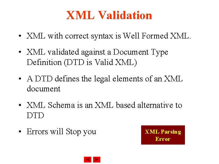 XML Validation • XML with correct syntax is Well Formed XML. • XML validated