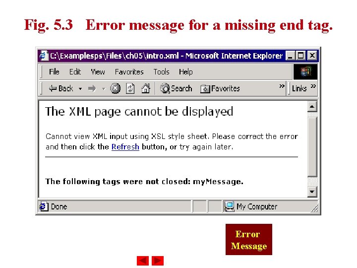 Fig. 5. 3 Error message for a missing end tag. Error Message 