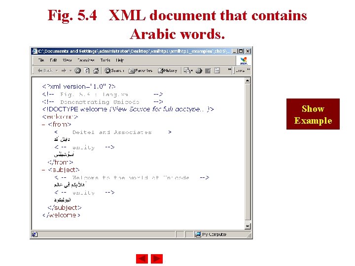 Fig. 5. 4 XML document that contains Arabic words. Show Example 