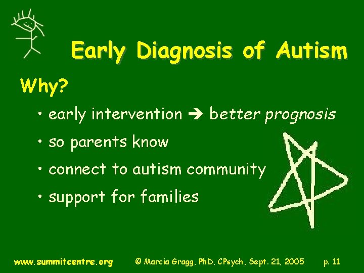 Early Diagnosis of Autism Why? • early intervention better prognosis • so parents know