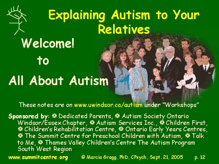 Explaining Autism to Your Relatives Welcome! to All About Autism These notes are on