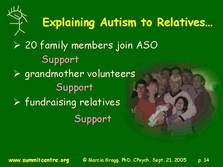 Explaining Autism to Relatives… Ø 20 family members join ASO Support Ø grandmother volunteers