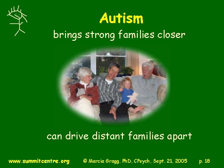 Autism brings strong families closer can drive distant families apart www. summitcentre. org ©
