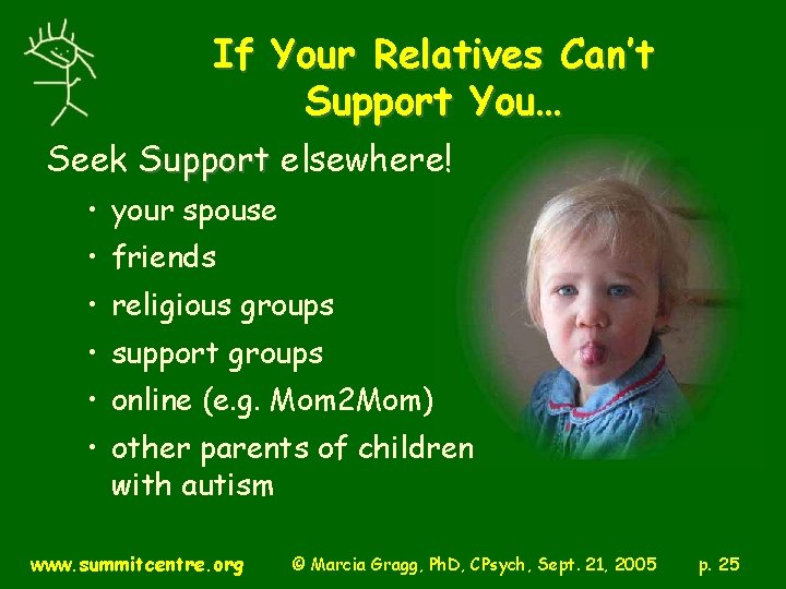 If Your Relatives Can’t Support You… Seek Support elsewhere! • your spouse • friends