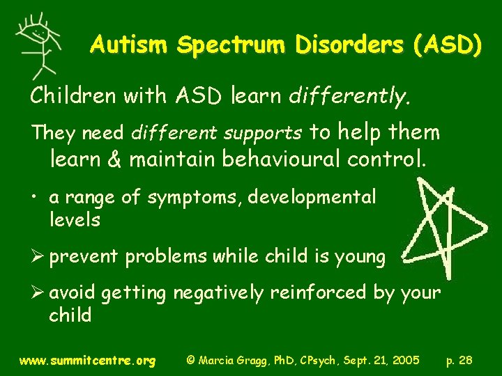 Autism Spectrum Disorders (ASD) Children with ASD learn differently. They need different supports to