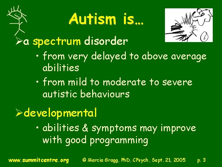 Autism is… Øa spectrum disorder • from very delayed to above average abilities •