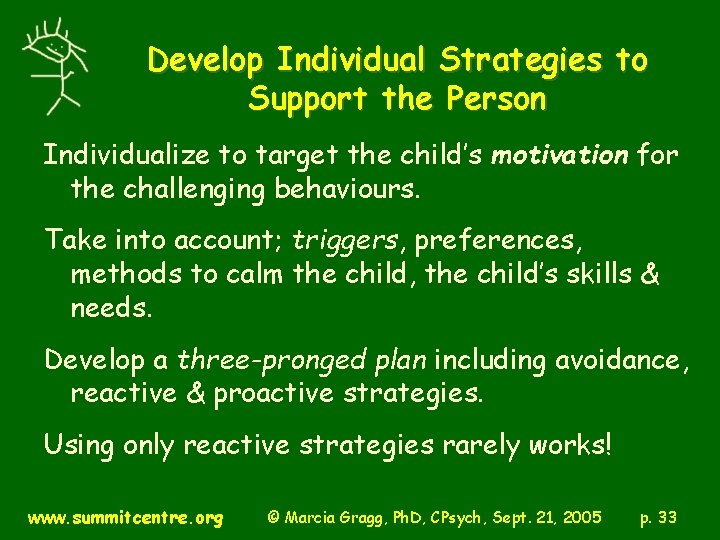 Develop Individual Strategies to Support the Person Individualize to target the child’s motivation for