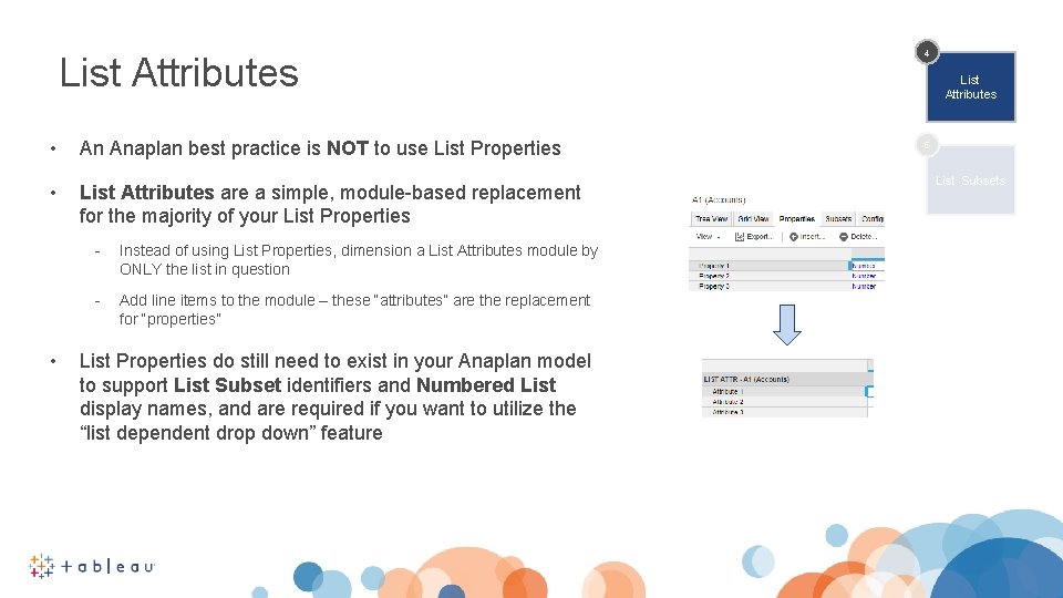 List Attributes • An Anaplan best practice is NOT to use List Properties •
