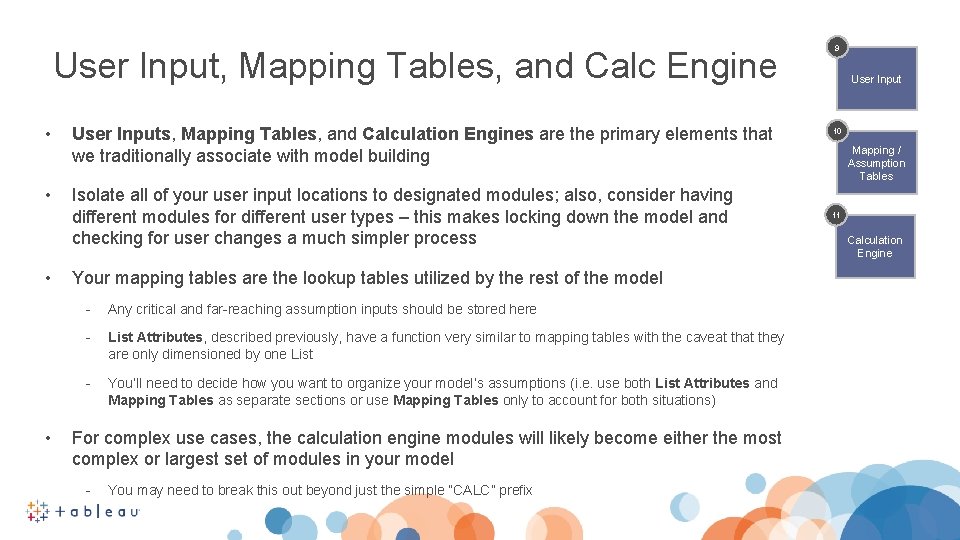 User Input, Mapping Tables, and Calc Engine • User Inputs, Mapping Tables, and Calculation