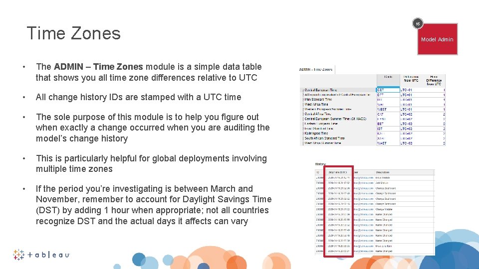 Time Zones • The ADMIN – Time Zones module is a simple data table