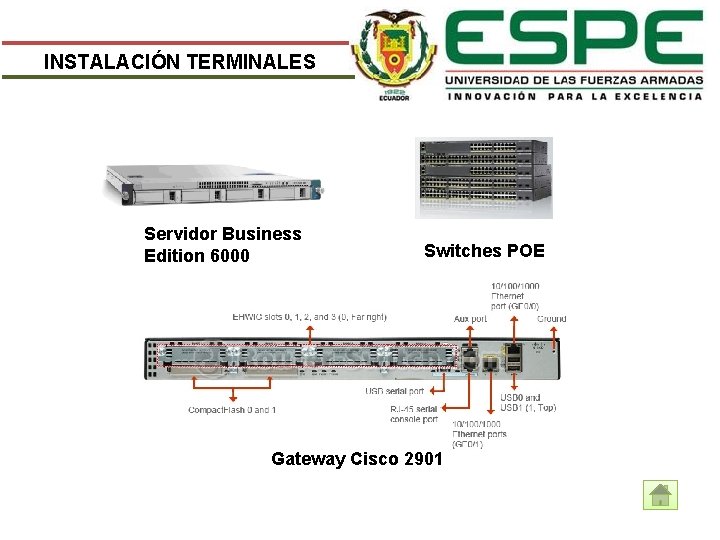 INSTALACIÓN TERMINALES Servidor Business Edition 6000 Switches POE Gateway Cisco 2901 