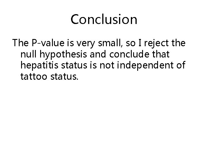Conclusion The P-value is very small, so I reject the null hypothesis and conclude