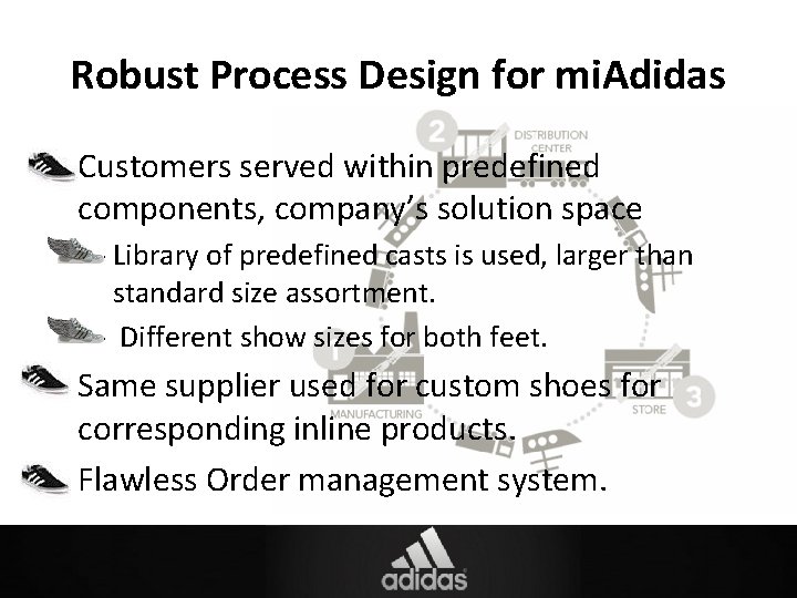 Robust Process Design for mi. Adidas • Customers served within predefined components, company’s solution